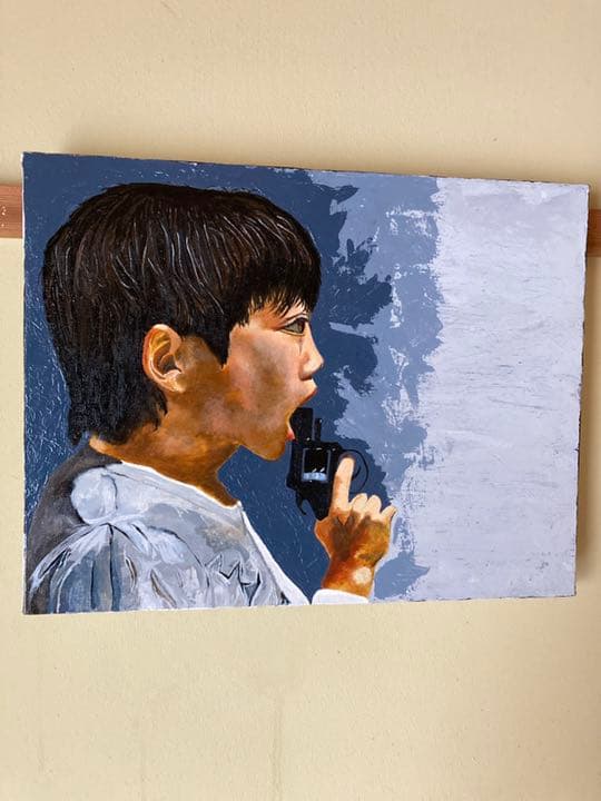 手描き 油絵 少年