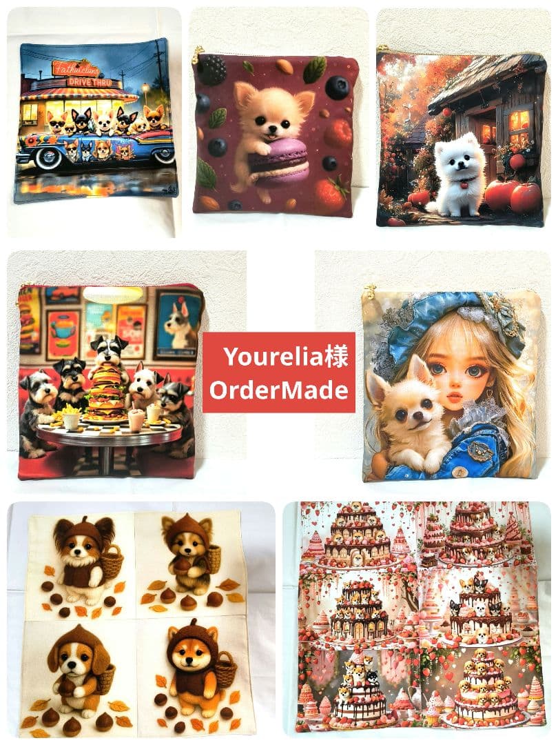 Yourelia様】ハンドメイドオーダー★犬と女の子★ハンカチ&ポーチ　7点