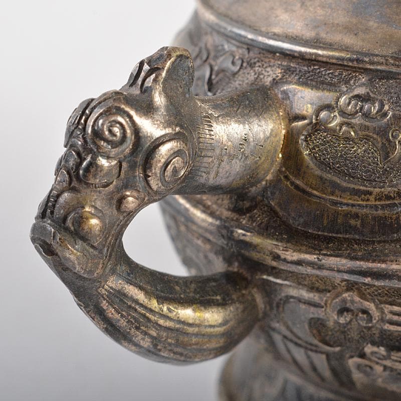 中国　白銅　饕餮文　神獣摘　水注　水滴　V　R7117