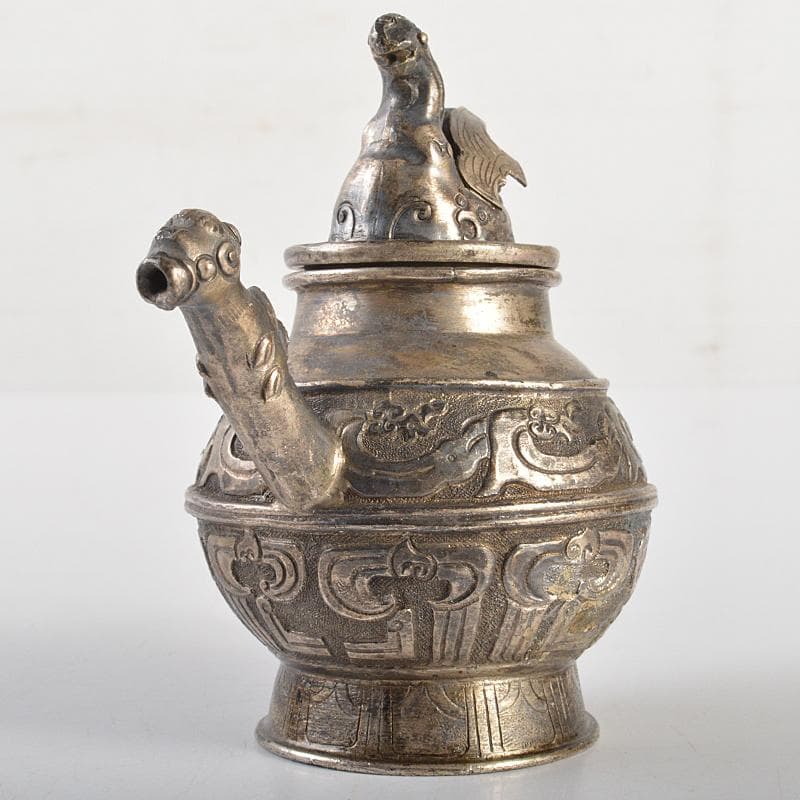 中国　白銅　饕餮文　神獣摘　水注　水滴　V　R7117