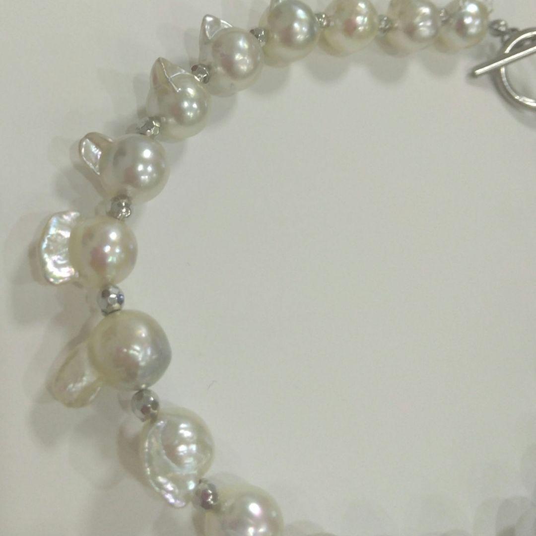 たっかー、あこや真珠羽珠、無調色ホワイト系、ツノツノマンテルブレスレット