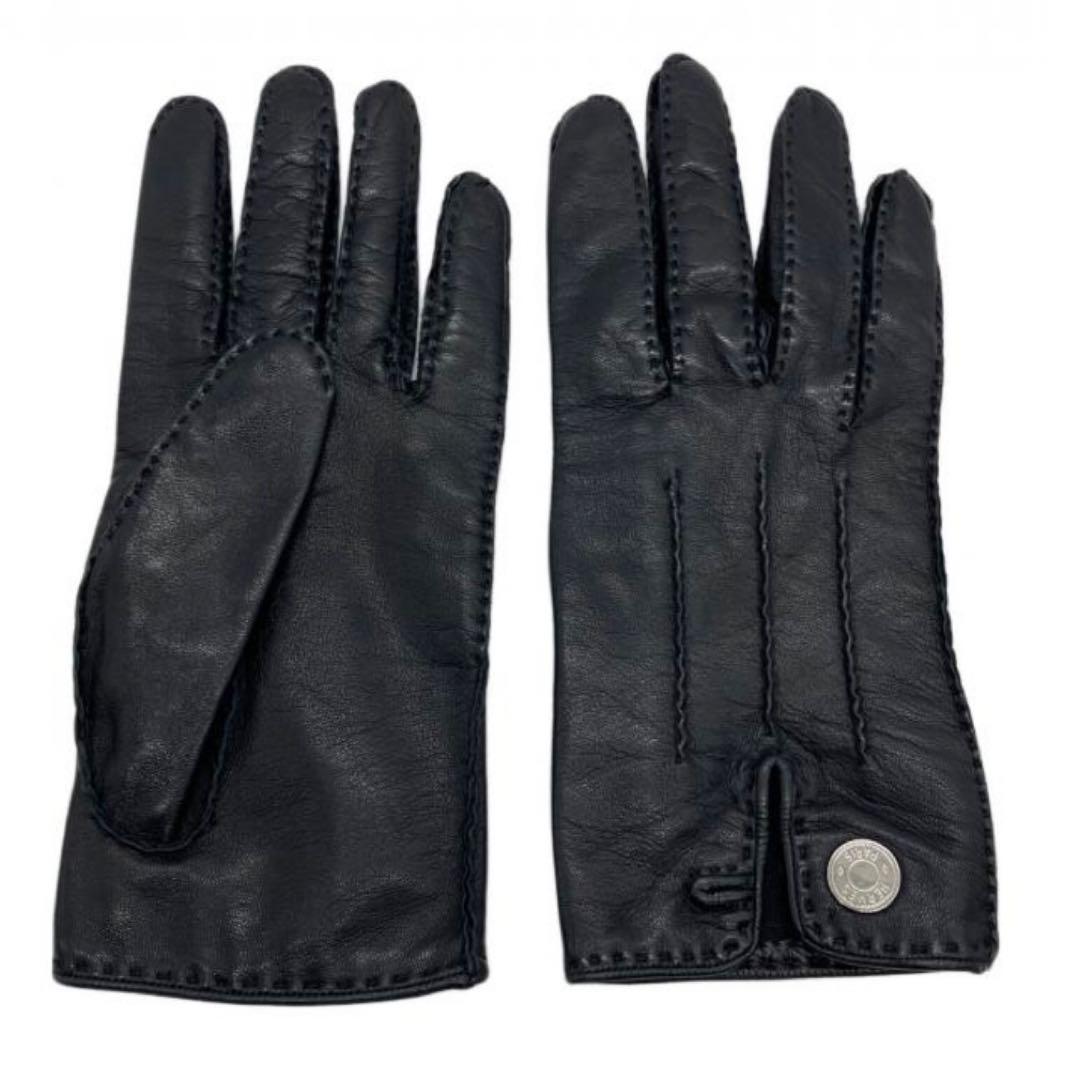 極美品HERMES ラムレザー シルバーセリエボタングローブ フランス製 メンズ