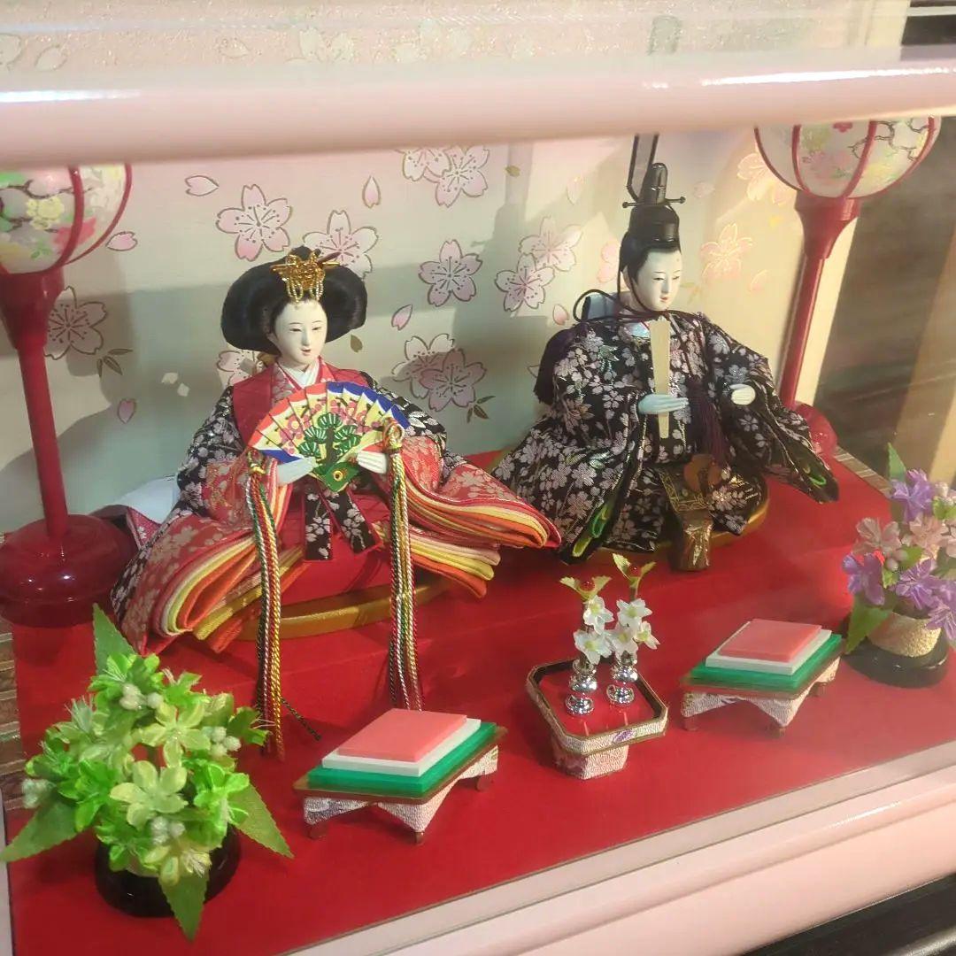 雛人形ケース入 親王飾りピンク