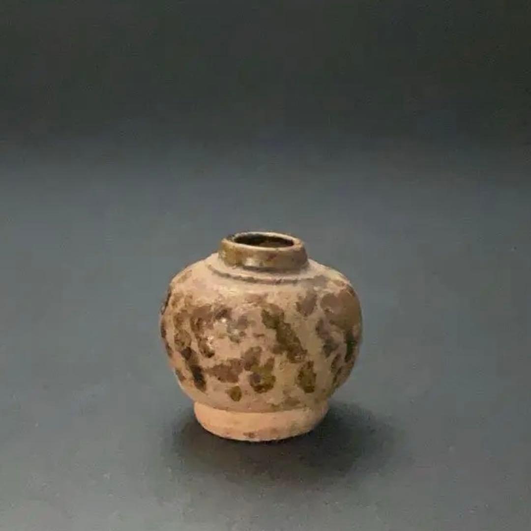 褐釉斑文小壺　タイ　スンコロク　骨董　R1397ダM
