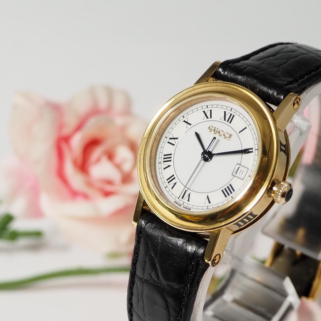 グッチ GUCCI デイト 革ベルト レディース 腕時計 ゴールド C952