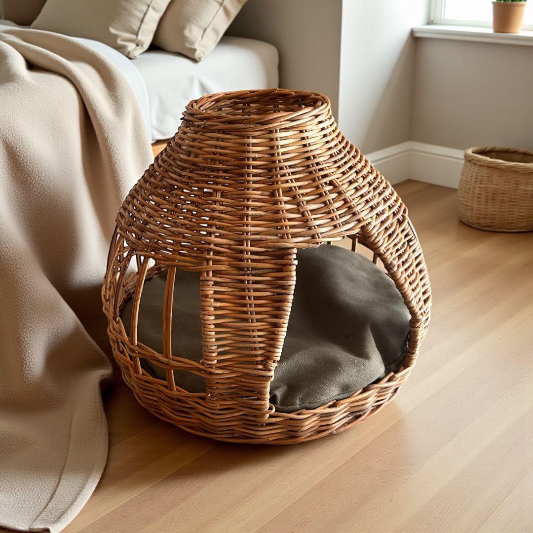 天然皮付き籐アラログ　猫ちぐら　テコハウス　キャットハウス　ペットハウス