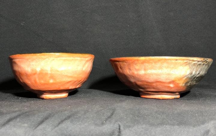 【茶道具】前大徳寺大橋香林書箱 昭楽作 蓬莱茶碗 赤楽茶碗 一双  茶碗A303