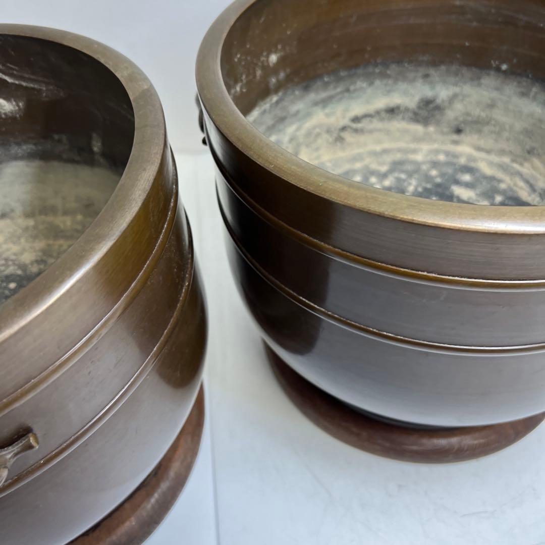 金谷五郎三郎　宣徳銅　火鉢一対　共箱　7504g 東Y8-0108①トヒチサ