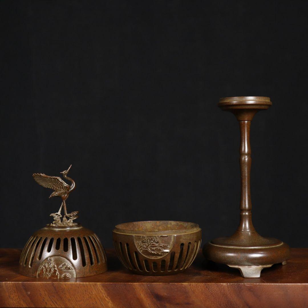 銅製 鶴守宮灯香炉檀香炉 禅意 茶室薫香炉 香道具 装飾品 工芸品 置物