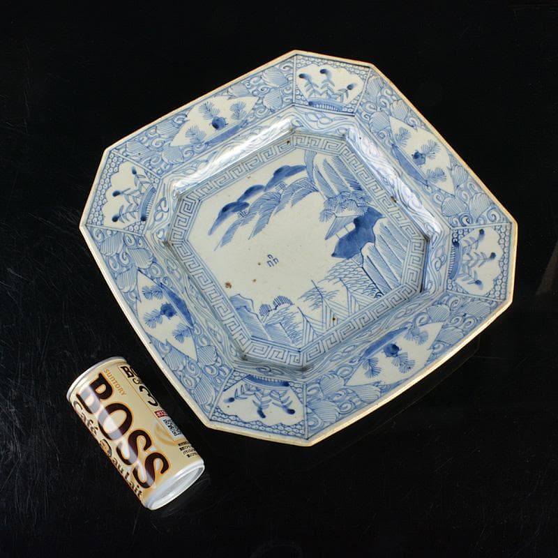 伊万里焼　古伊万里　染付皿山水文八角皿　C　R6374F