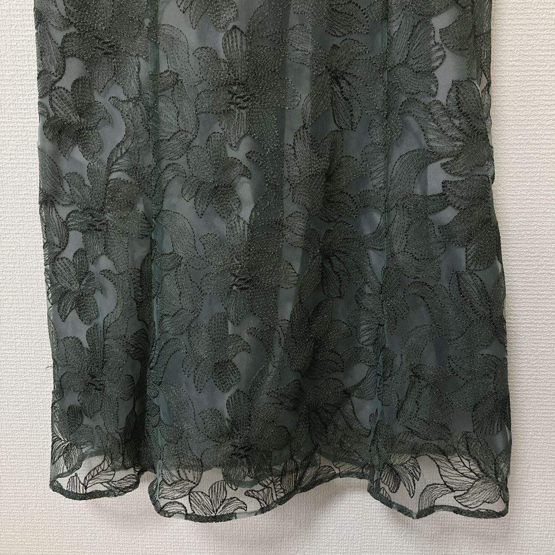 ジェロ　エメ　チュールエンブロイダリーレースパイピングパーティードレス　L