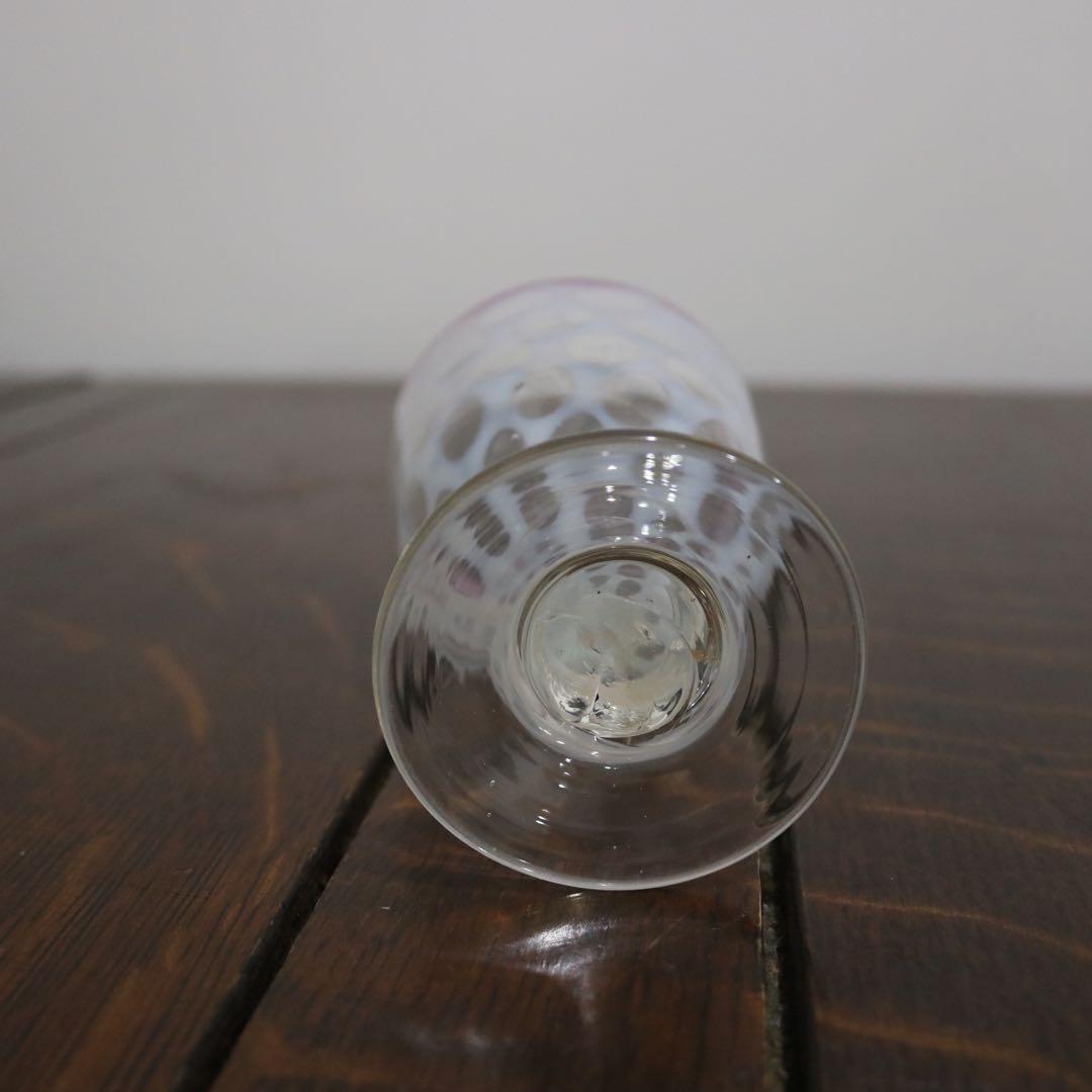 明治大正頃　赤縁 乳白　水玉文様 ナツメ形　骨董古美術氷コップ和ガラス