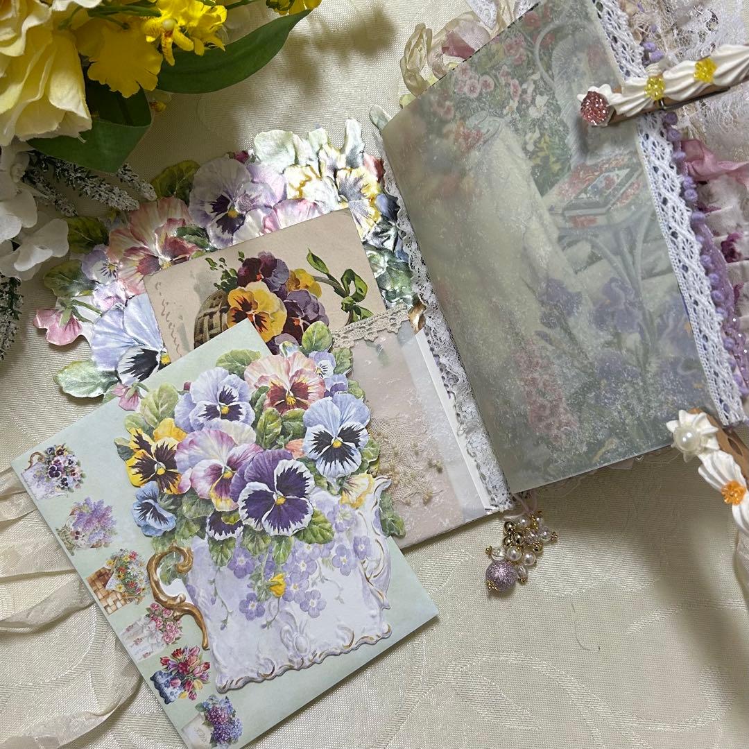 薔薇とレースのジャンクジャーナル・雑記帳　パンジー　For Ynu