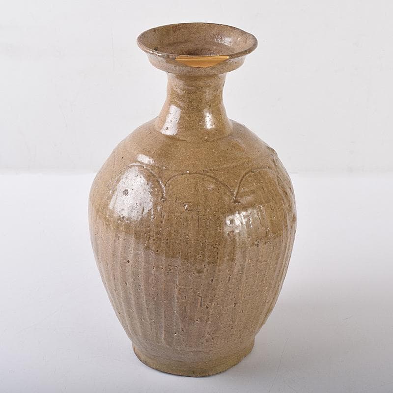 中国　越州窯青磁　碗口瓶　金継ぎ直し　時代箱付　M　R7948B