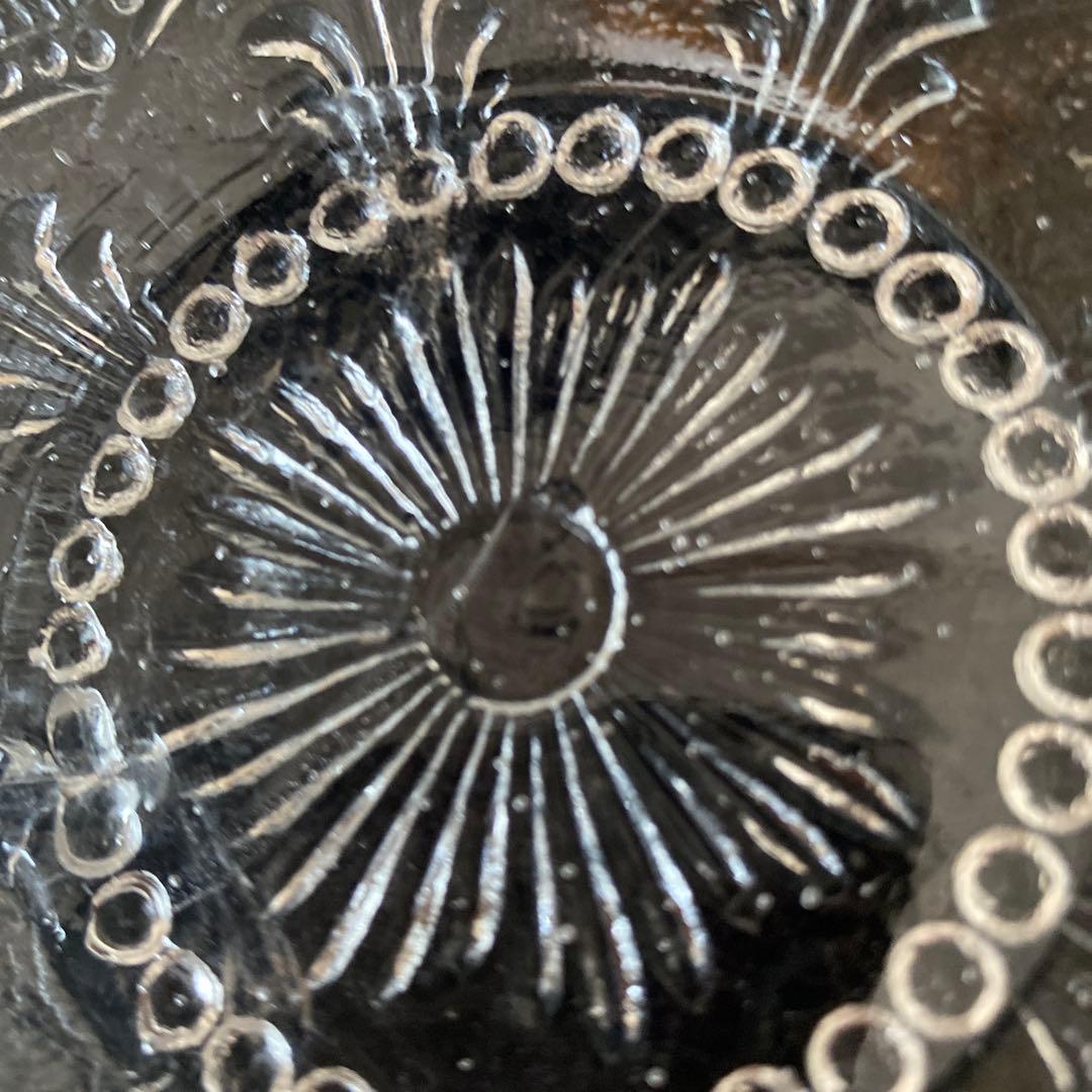 アンティークのプレスガラス製 明治〜昭和ガラスの小皿5枚セット　ウランガラス