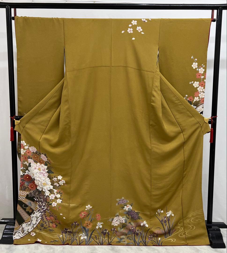 振り袖　フルセット　別誂長襦袢付金彩加工　刺繍入り　成人式　個性的　山吹色680