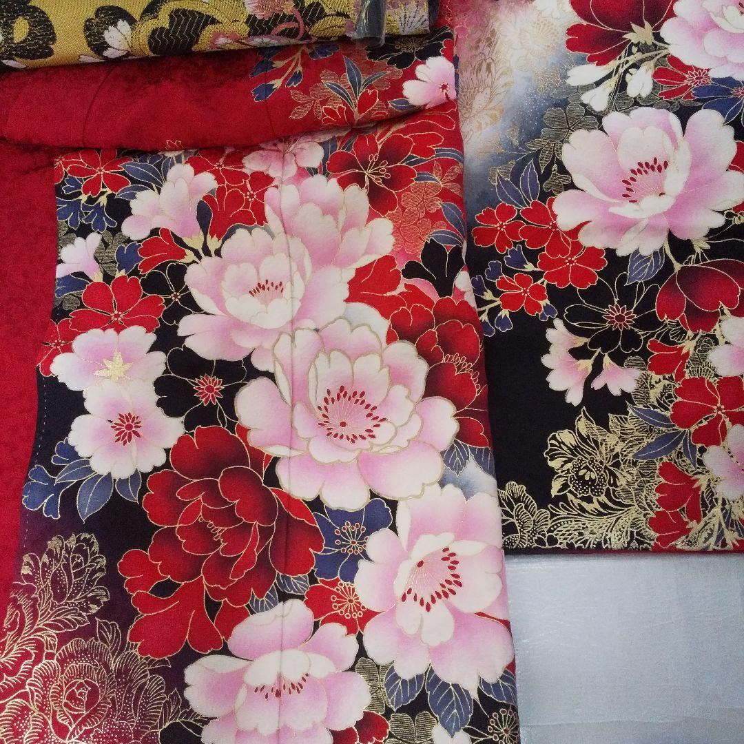 赤黒金桜正絹振袖フルセット等 袋帯 帯締め 帯揚げ 半襟 重ね襟 成人式卒業式等