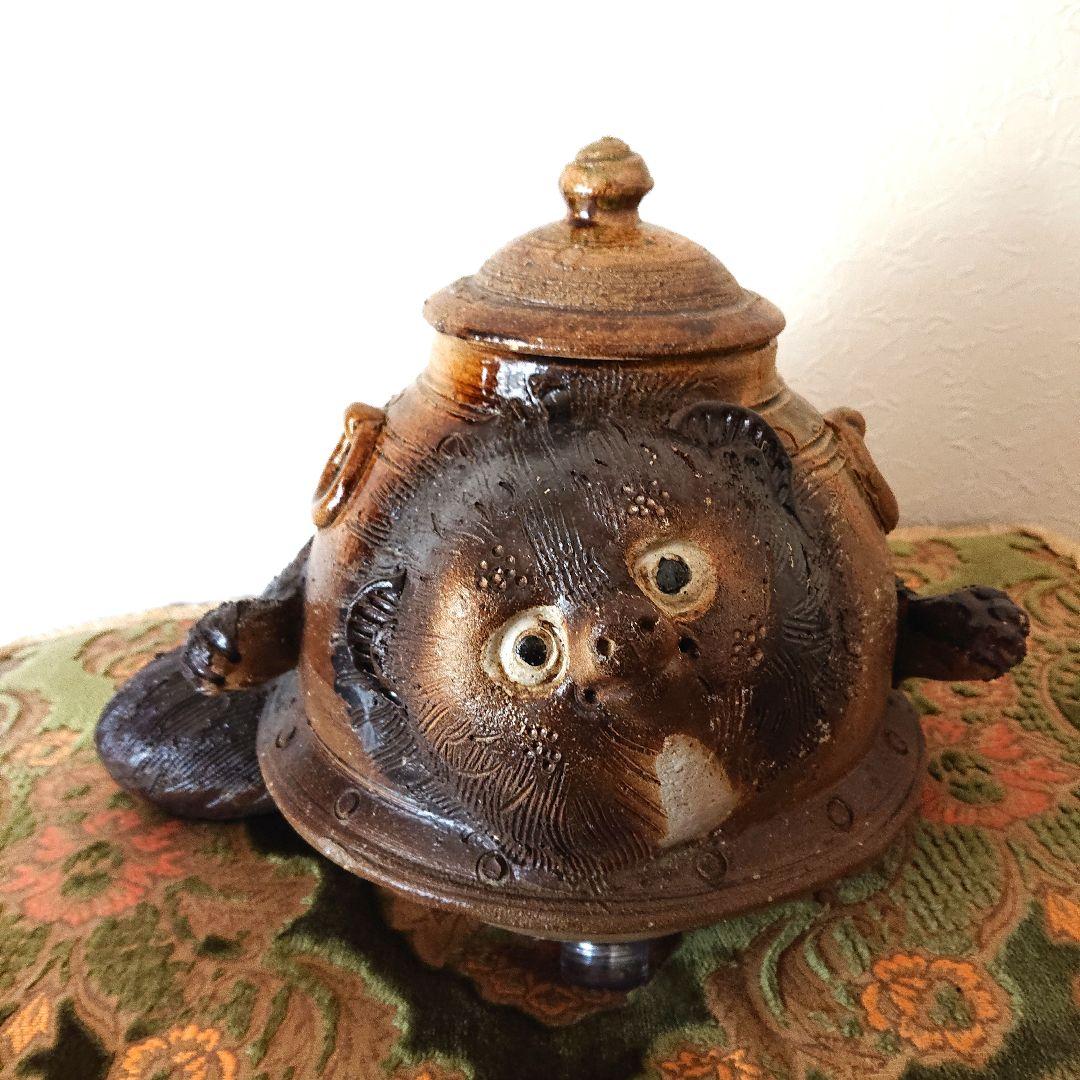 分福茶釜☆手捻り☆信楽焼タヌキ☆２６cm【値下げ】