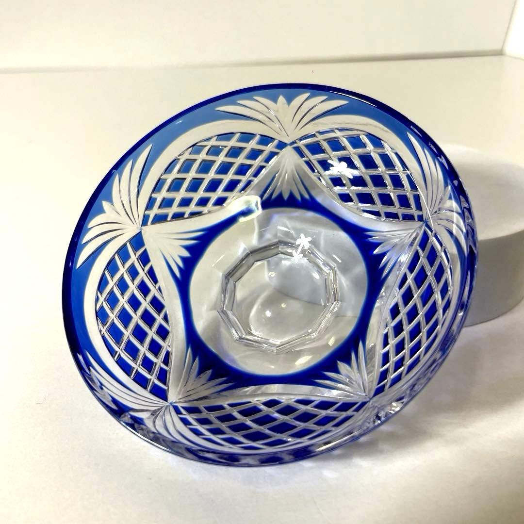 はる #XG339カメイガラス・藍被硝子・薩摩切子・猪口・蓋付子付・友箱