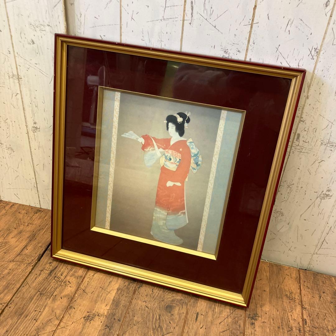 昭和レトロ 上村松園 芸妓 序の舞 リトグラフ 日本画 絵画 額縁 額装 美術