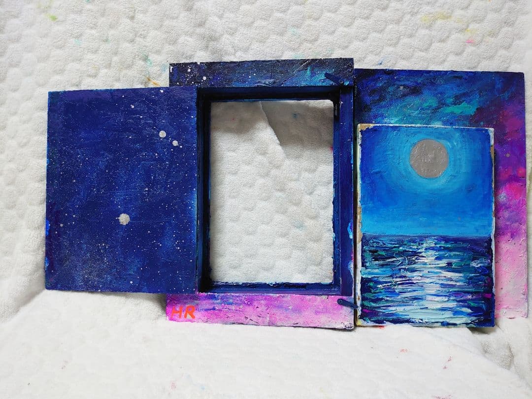 油絵 絵画 ブックボックス【夜の海】