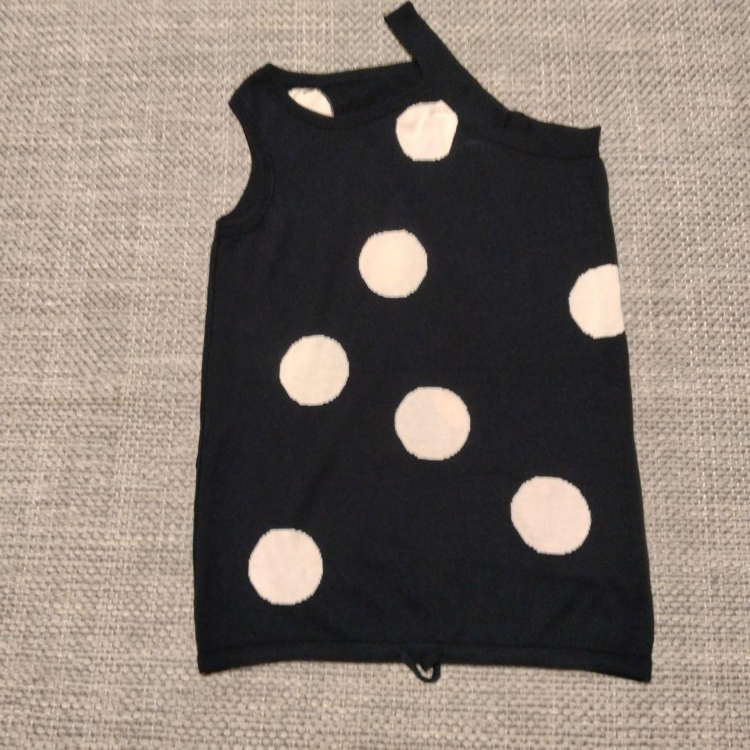 Y's ワイズ ポルカドット 変形ノースリーブニットトップス 黒 ブラック