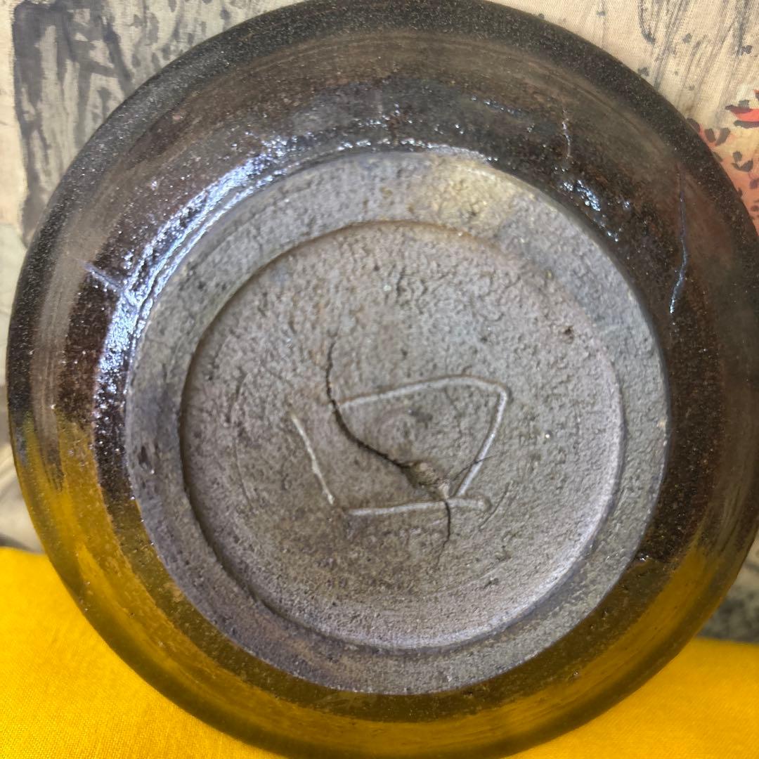 北大路魯山人　黒織部　小皿　黒田陶々庵識 窯傷があり