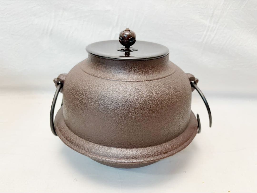 未使用 茶道具 釜師 佐藤浄清造 唐銅朝鮮風炉釜 真形釜添 野々田電熱器 敷板