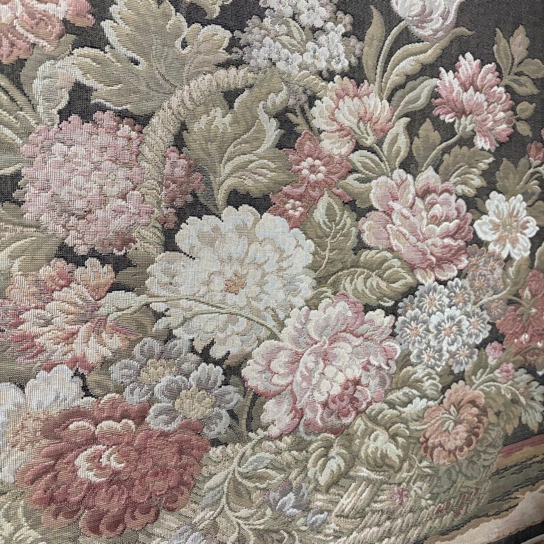ゴブラン織　花柄　額装　タペストリー　特大サイズ