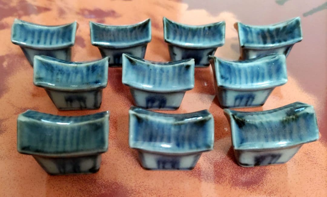 富本憲吉自作 染付家形箸置 10個組 大正13（1924）年作