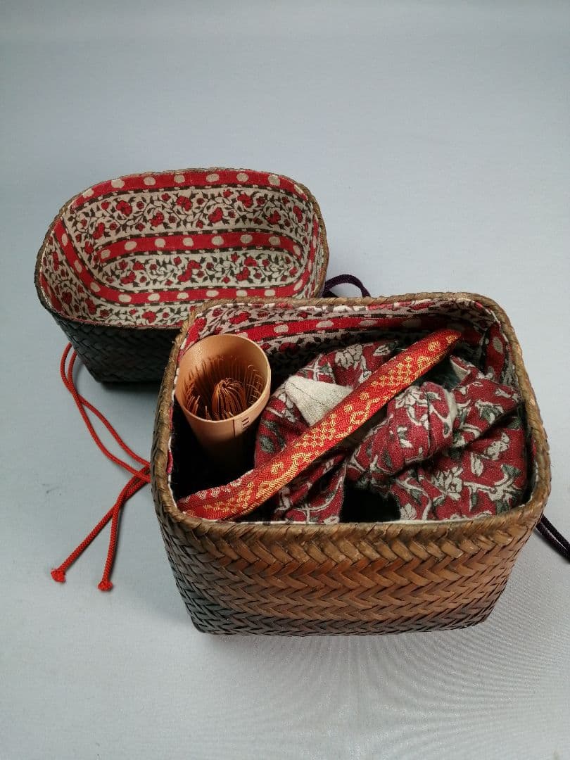 【茶道具】時代籠茶箱 茶道具セット付属　茶箱149