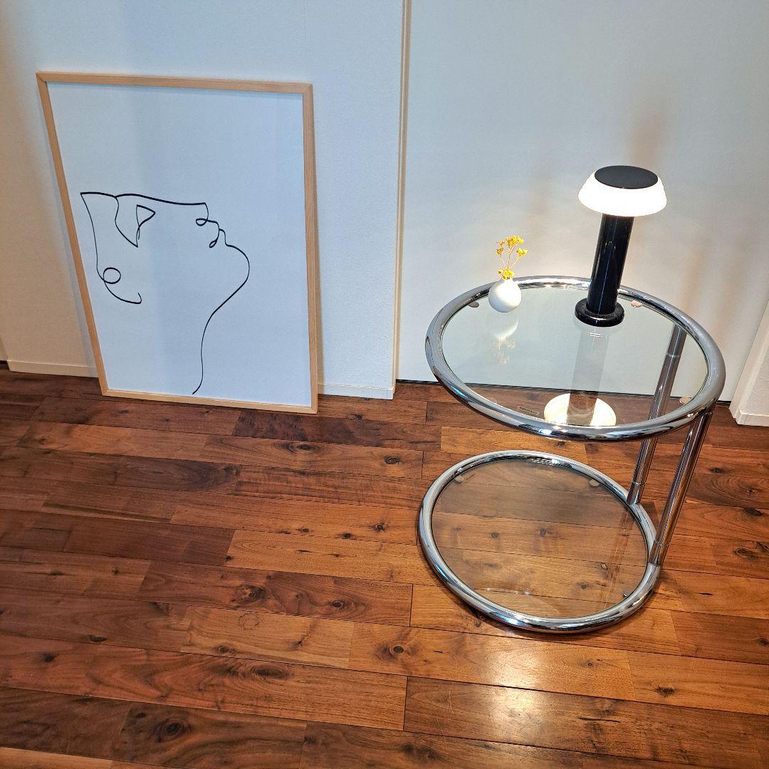 ガラス　サイドテーブル　二段　ミッドセンチュリー モダン　ラウンド　丸