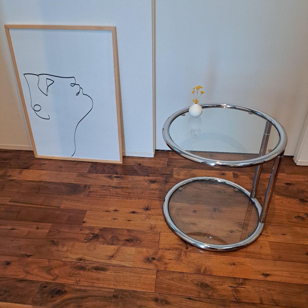 ガラス　サイドテーブル　二段　ミッドセンチュリー モダン　ラウンド　丸