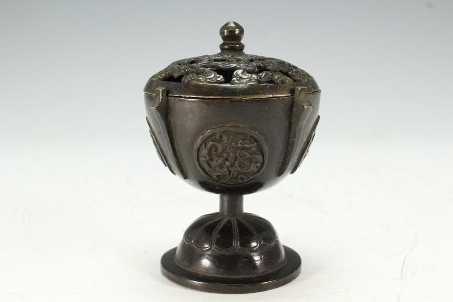 古銅 団龍紋 香炉 古裂仕服 古美術(K-LC952)