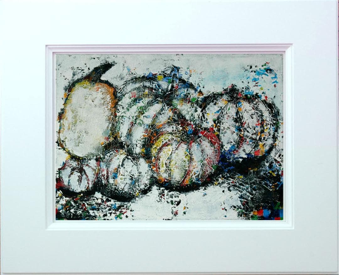 油絵 菅家令子 絵 絵画インテリア 額付(白) uF6-030114 かぼちゃ