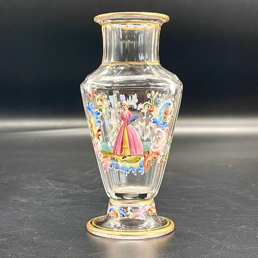 Lobmeyr ロブマイヤー 金彩エナメル 花柄 貴婦人 花瓶 ペアセット