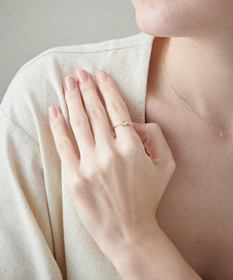 ete K10YG レイヤード ムーンストーン/ホワイトトパーズ リング