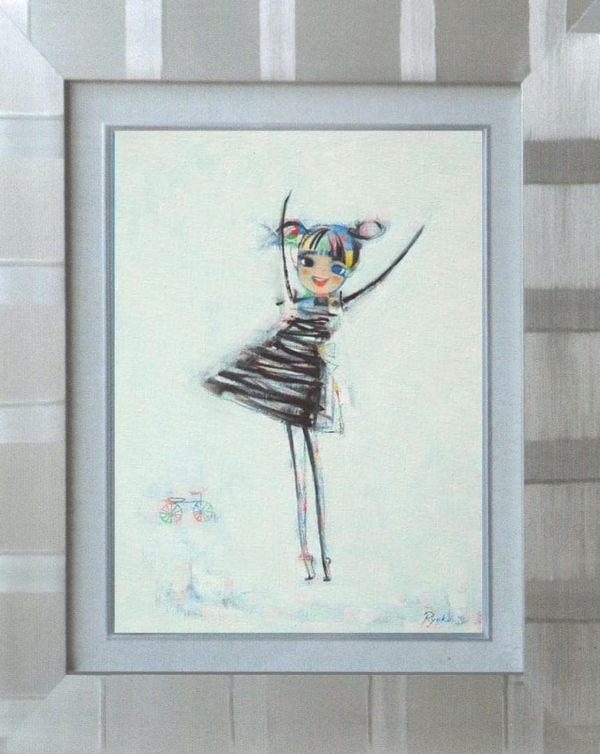 油絵 菅家令子 絵 絵画 インテリア 額付(黒）F4-080815 可愛い女の子