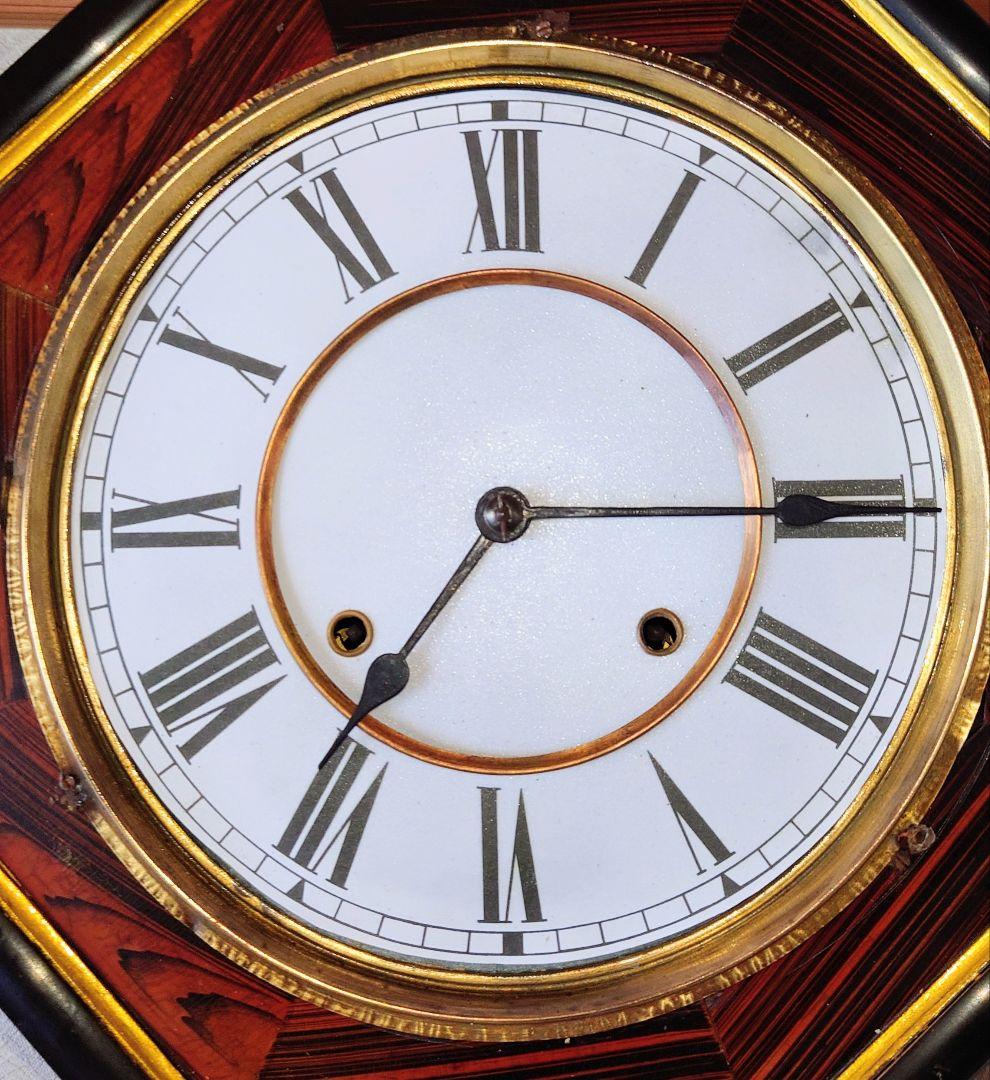 〈完動・美品〉名古屋時計製造　十寸金筋玉縁八角ゼンマイ振り子時計 古時計