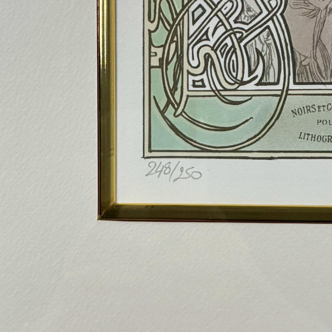 美品 アルフォンス・ミュシャ「四季・秋」リトグラフ 摺師サイン入り お洒落額装