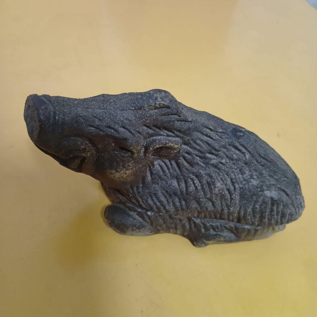 骨董品　香合　備前焼　イノシシ　置物　木箱付き　勝　茶道具　極美品‼️