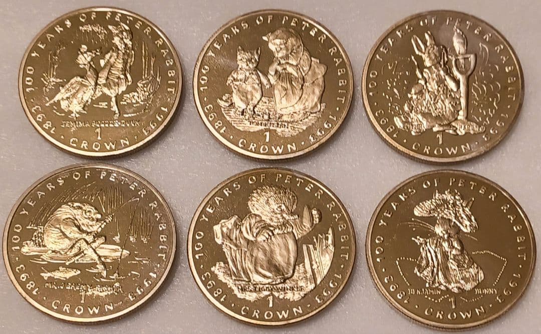 ピーターラビット誕生100周年記念 1993年 1クラウン 大きめの白銅貨6点