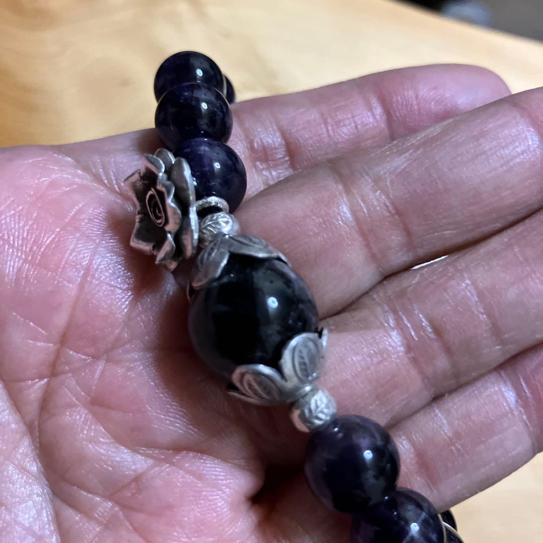 アメジストとモリオンカレンシルバーの薔薇、タイチンルチルブレスレット2本