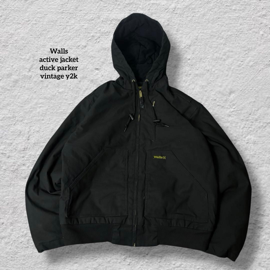 ラリル Wallsアクティブジャケットダックパーカーy2k刺繍ブラック