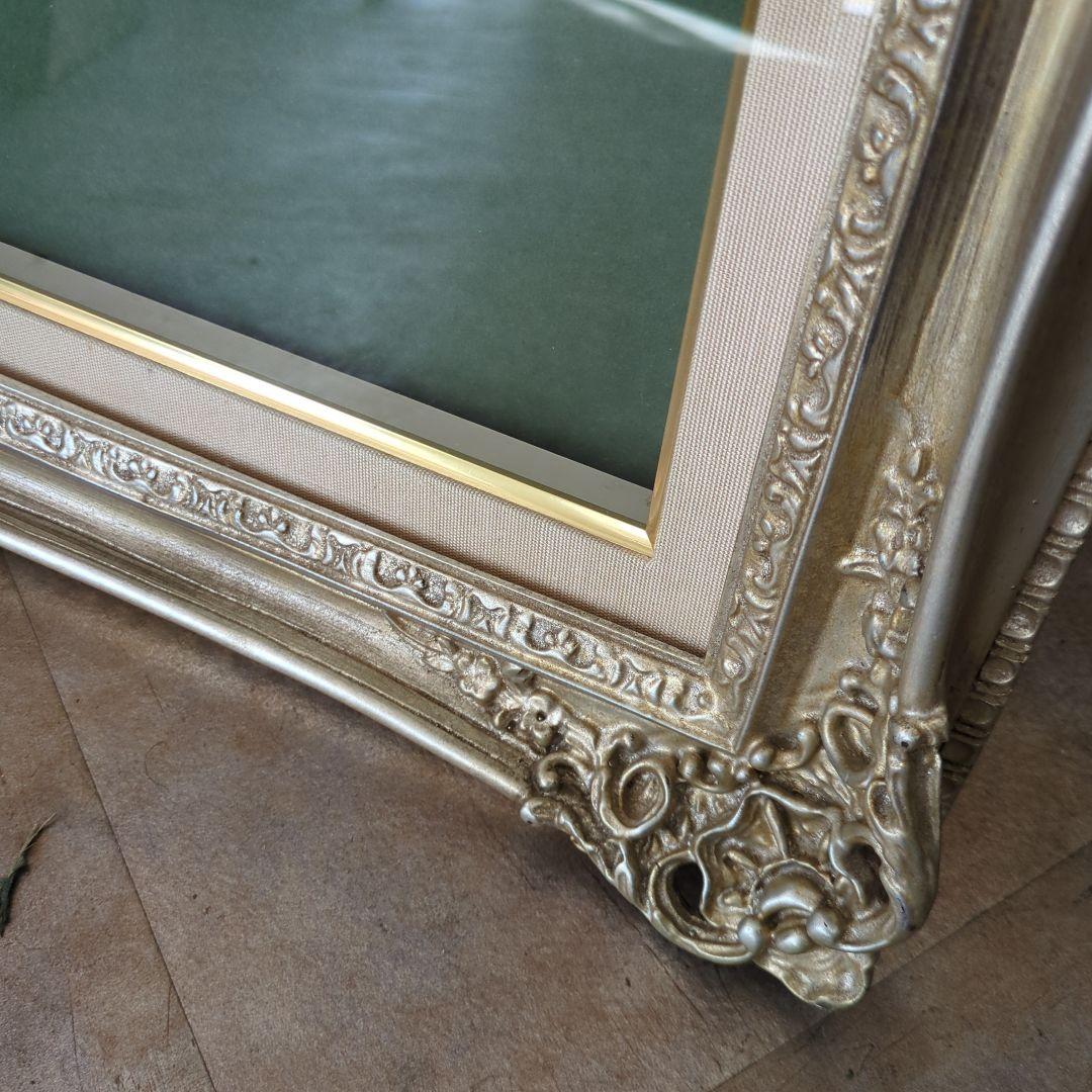 油彩 特大 額縁 F15 額縁 木製 シルバー 渋いシルバー 装飾彫 紙箱