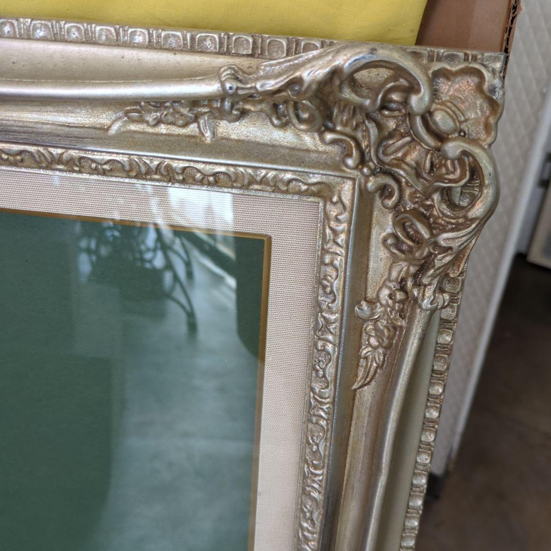 油彩 特大 額縁 F15 額縁 木製 シルバー 渋いシルバー 装飾彫 紙箱