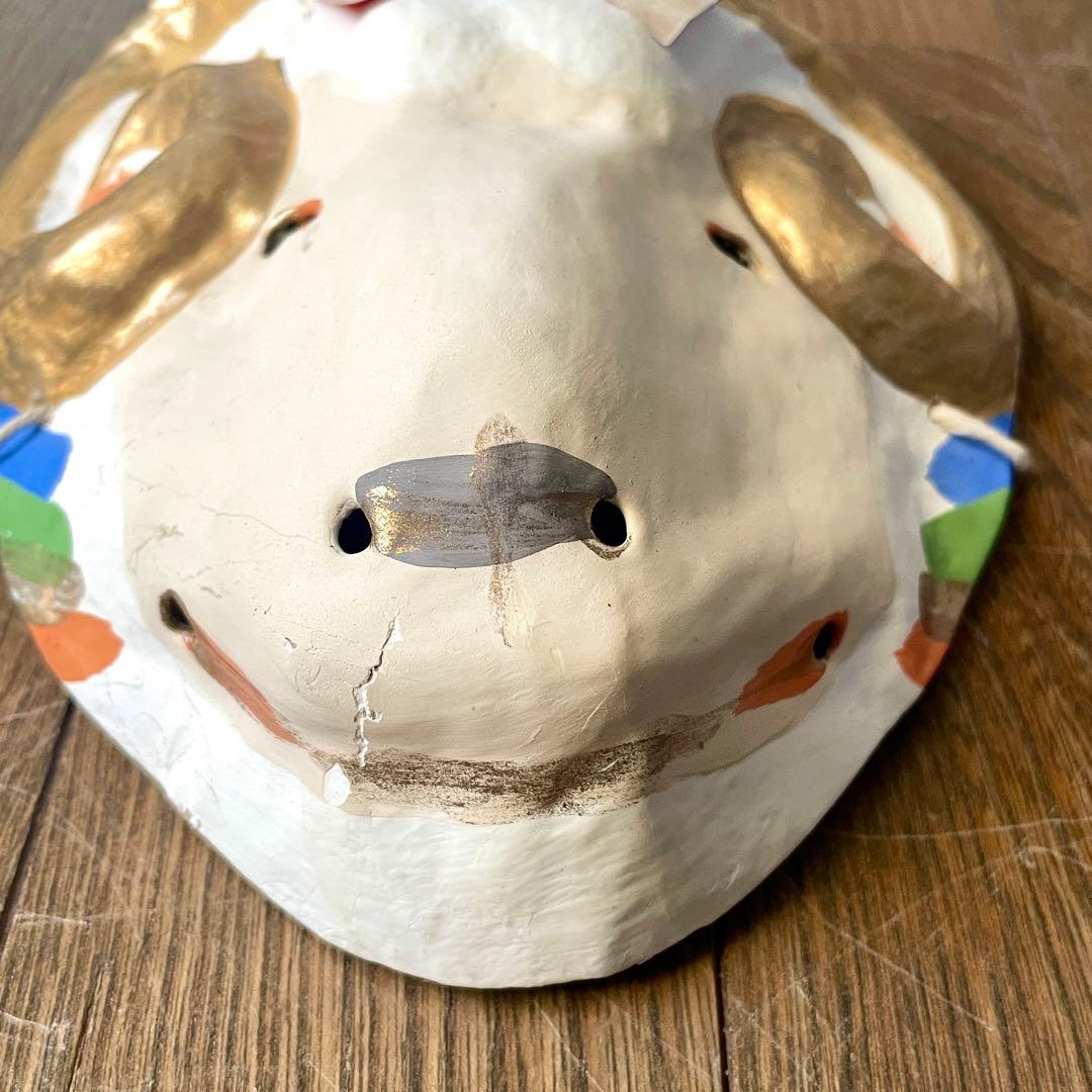 厄除嵯峨面 未 羊 お面 骨董 干支 京都嵯峨 厄除魔除面 縁起物 藤原孚石作