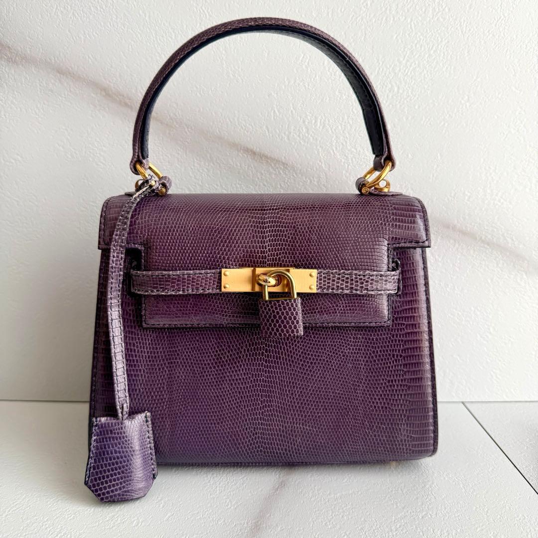 エキゾチックレザー　ハンドバッグ　リザードバッグ　パープル