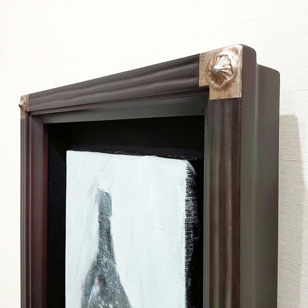 内野隆文　ワインボトル　絵画　キャンバスにアクリル　サムホール　額付　静物画