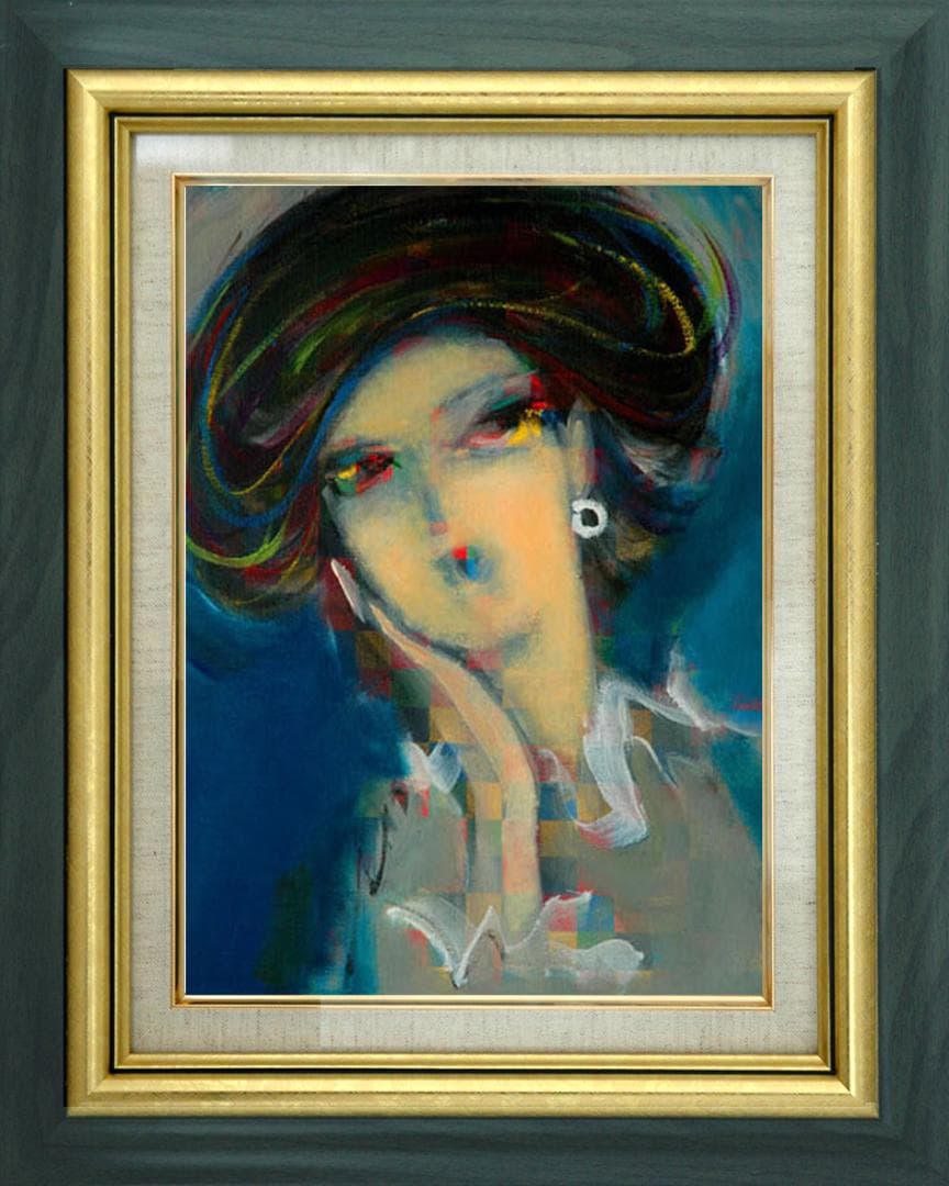 油絵 絵 絵画 インテリア 額付(黒) F4-051713 人物 女性像